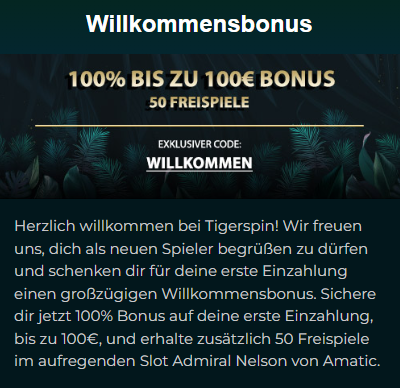 Tigerspin Willkommensbonus