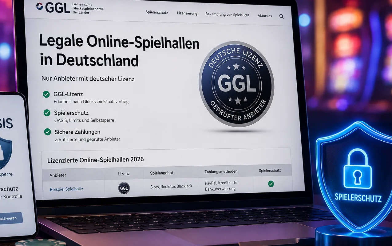 Detailansicht mit GGL-Hinweis, OASIS und Symbol für Spielerschutz